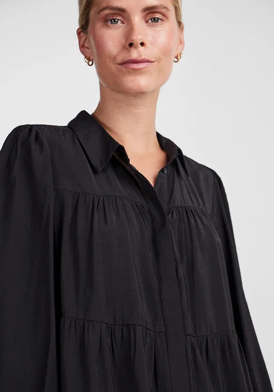 Limited Availability Y.A.S Pala Mini Tiered Shirt Dress, Black