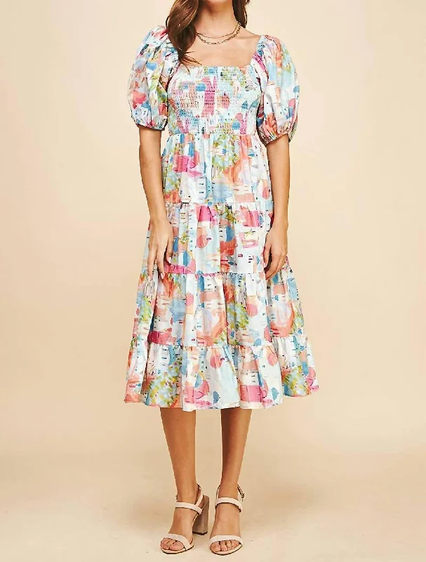 New Arrival Victoria Tiered Midi Dress In Multi