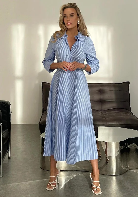 Price Slash Girl In Mind Valeria Stripy Shirt Midi Dress, Blue