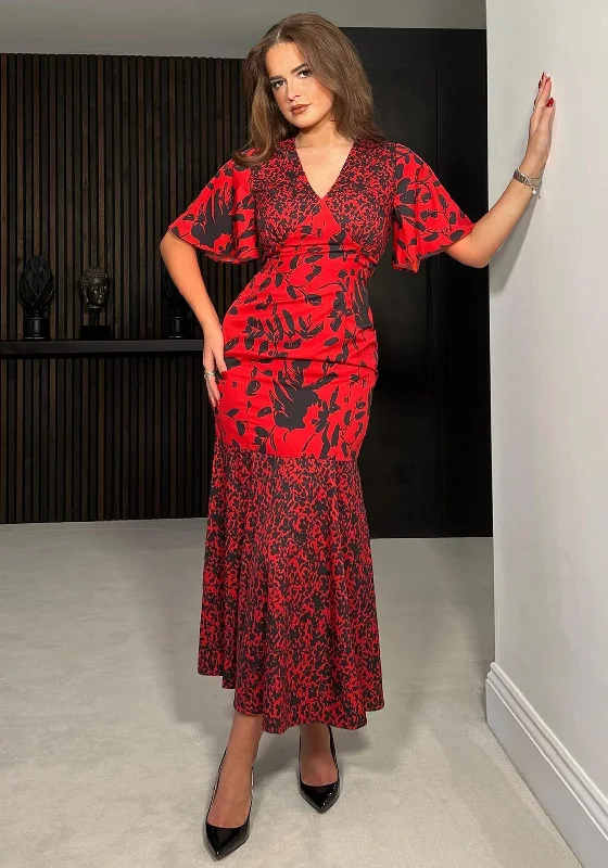 Anniversary Sale Girl In Mind Remi Floral Tiered Midi Dress, Black & Red