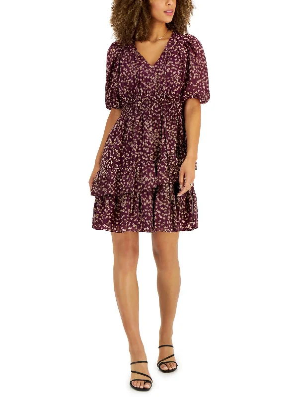 Act Now Byza Womens Smocked Knee Midi Dress