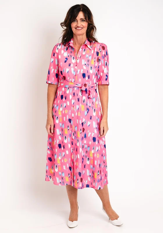 Referral Discount Ella Boo Abstract Print Midi Shirt Dress, Light Pink