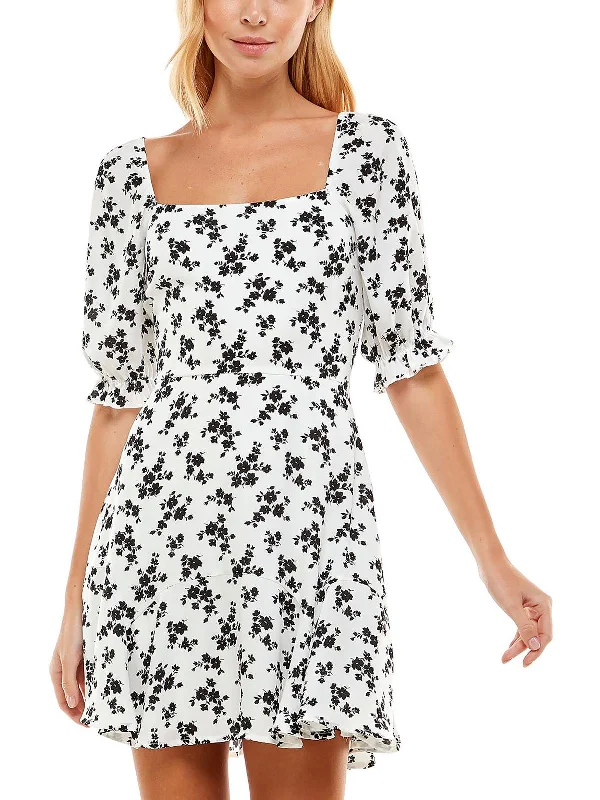 Shop and Save Juniors Womens Ruffled Mini Fit & Flare Dress