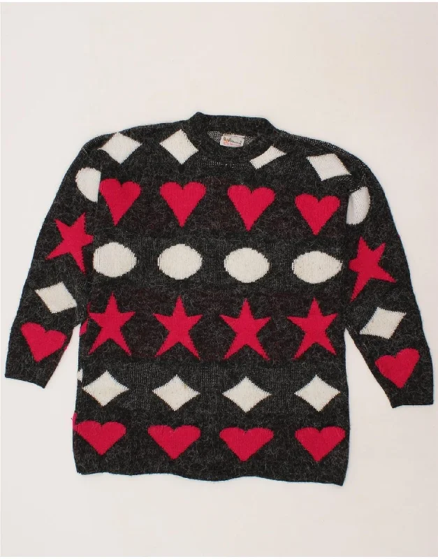 Act Now PHOENIX Womens Crew Neck Jumper Sweater UK 18 XL Black Geometric Acrylic