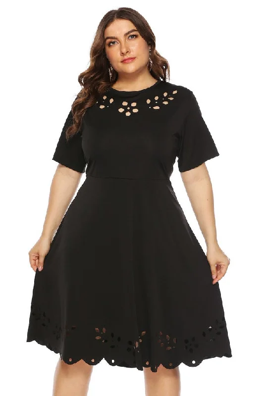 Clearance Event Black Office A-line Crewneck Short Sleeve Knee Dress