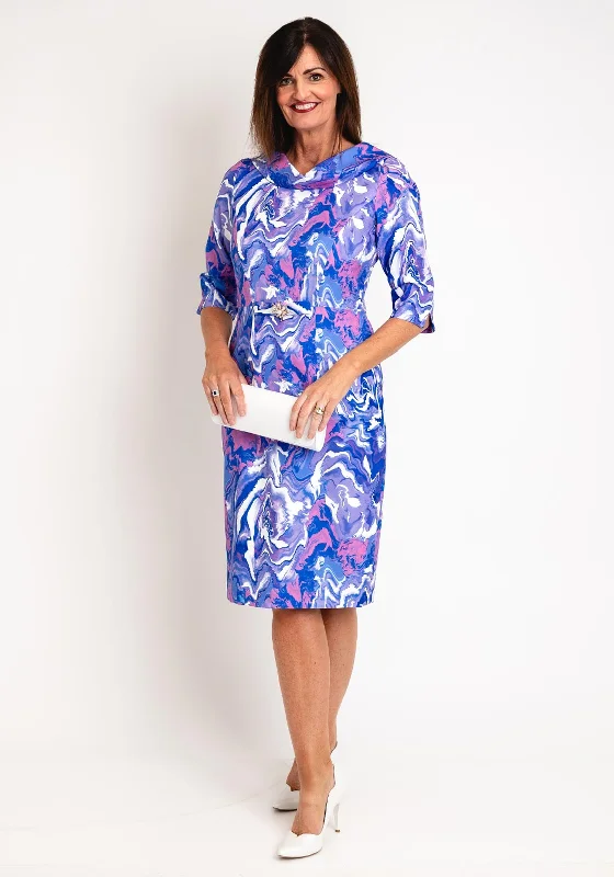 Flash Deals Cassandra Bold Print Brooch Detail Midi Pencil Dress, Lilac