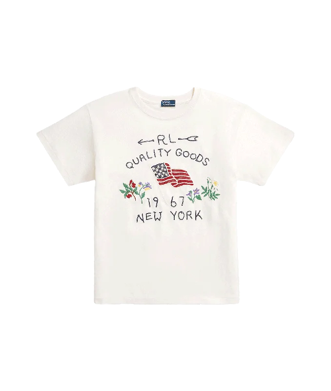 Clearance Items Embroidered Flag Cotton Tee - White
