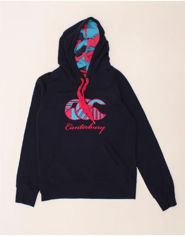 Weekend Deal CANTERBURY Womens Graphic Hoodie Jumper UK 14 Medium  Navy Blue Cotton