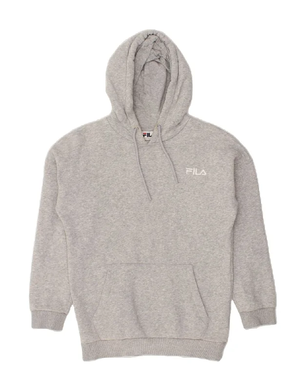 Epic Deals FILA Womens Longline Oversized Hoodie Jumper UK 2 2XS Grey Cotton