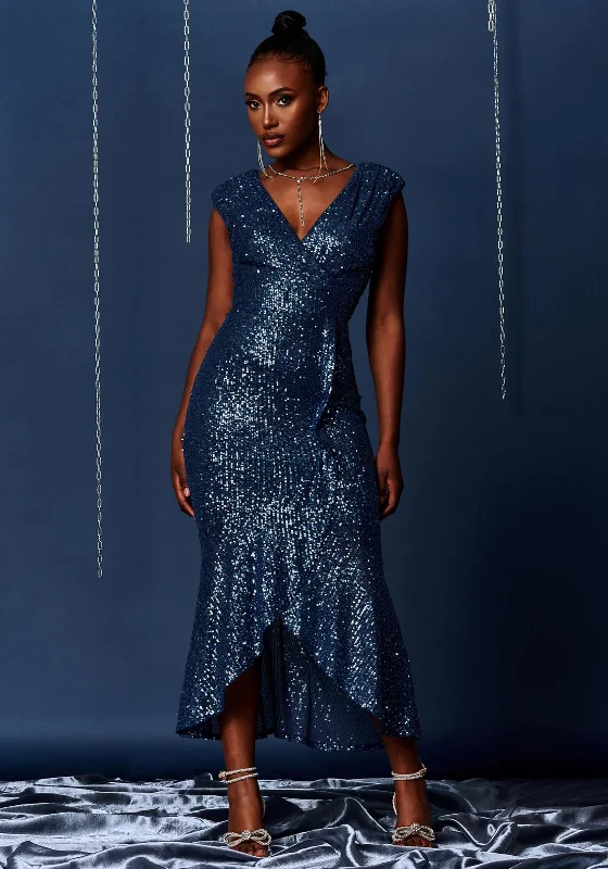 Crazy Deals Jolie Moi Sequin Wrap Fishtail Maxi Dress, Blue