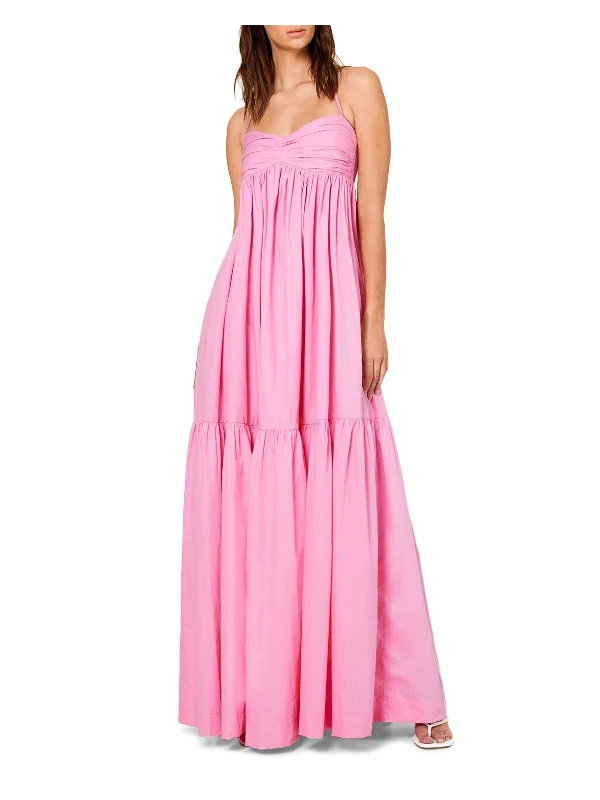 Low Prices S/W/F Womens Pink Pocketed Smocked Tiered Pleated Tie Back Unlined Spaghetti Strap Sweetheart Neckline Full-Length Gown Dress