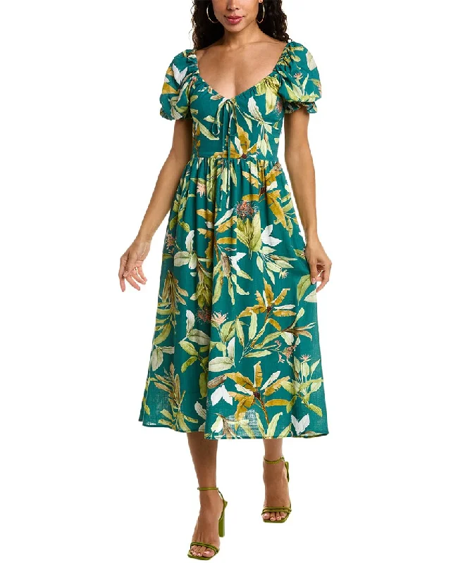 Factory Direct Sale O.P.T. Jungle Linen-Blend Midi Dress