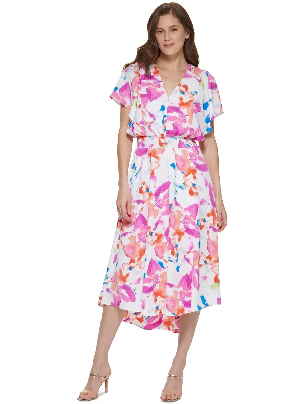 Price Slash Petites Womens Tie-Dye Calf Midi Dress