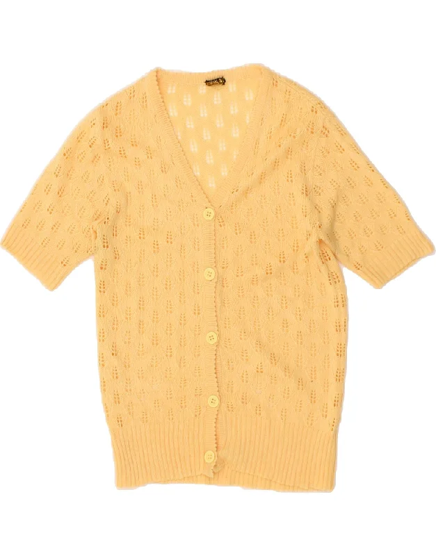 Unmissable Offer VINTAGE Womens Short Sleeve Cardigan Sweater UK 12 Medium Yellow