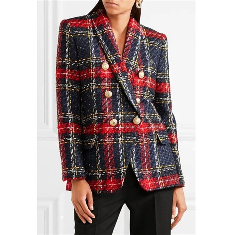 Mega Deal Plaid Women Blazer, Tweed Blazer, Double Breast