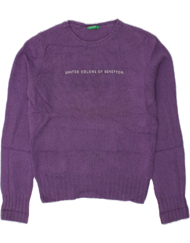 Friends and Family Sale BENETTON Womens Graphic Boat Neck Jumper Sweater UK 14 Medium Purple