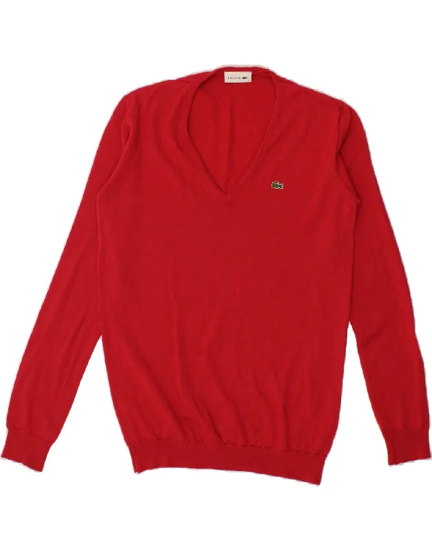 Clearance Sale LACOSTE Womens V-Neck Jumper Sweater Size 44 Large Red New Wool