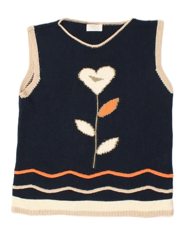 Big Discounts VINTAGE Womens Graphic Vest Tank Top UK 14 Medium Navy Blue Floral