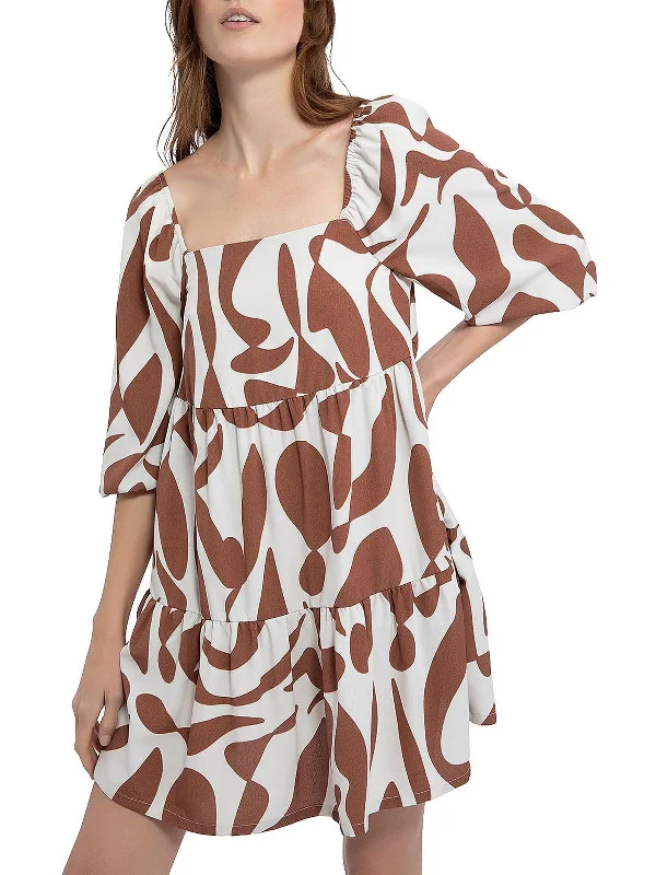 Markdown Madness Womens Stretch Tiered Babydoll Dress