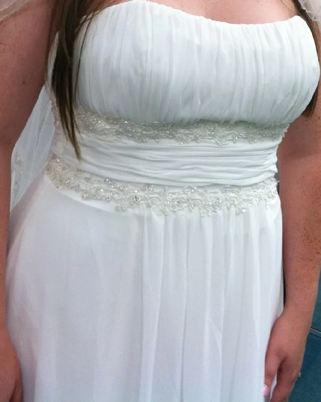 New Deals David's Bridal Chiffon A-line with Beaded Lace on Empire Style 9V