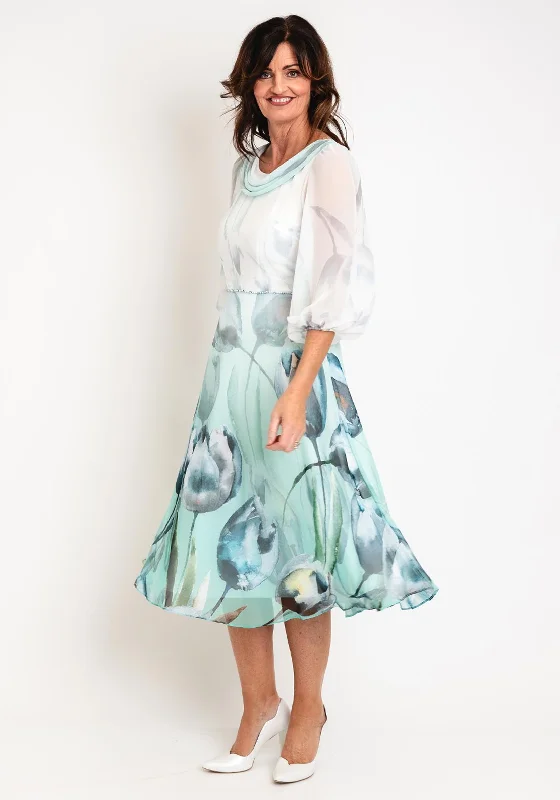 Don’t Miss Out Lizabella Tulip Print Chiffon Midi Dress,Ice Green