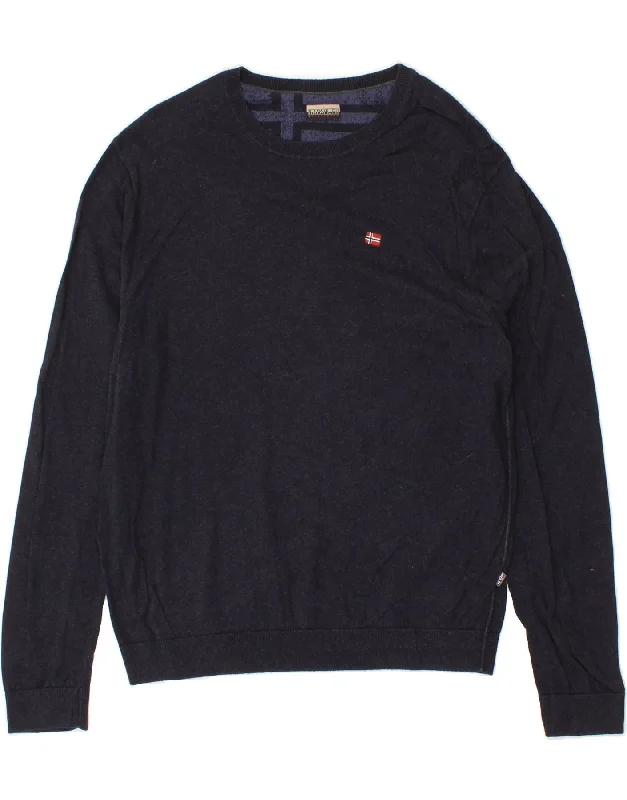 Crazy Savings NAPAPIJRI Womens Boat Neck Jumper Sweater uk 16 Large Navy Blue Cotton