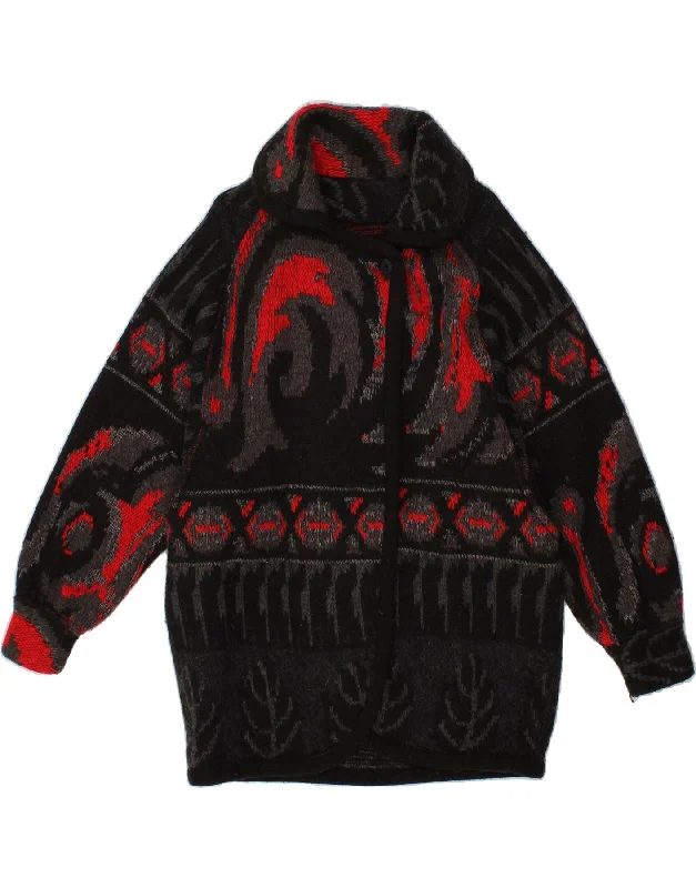 Super Sale VINTAGE Womens Abstract Pattern Longline Cardigan Sweater UK 18 XL Black