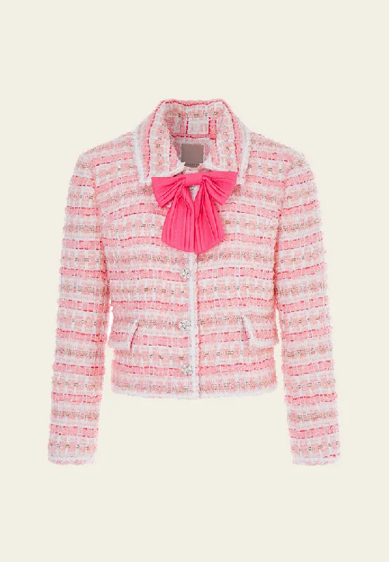 Hurry In Stripe Tweed Pussy-bow Cropped Jacket