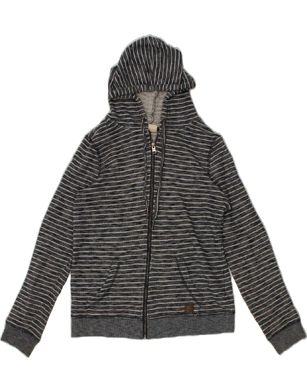 Seasonal Sale ROXY Womens Zip Hoodie Sweater UK 12 Medium Navy Blue Striped Cotton