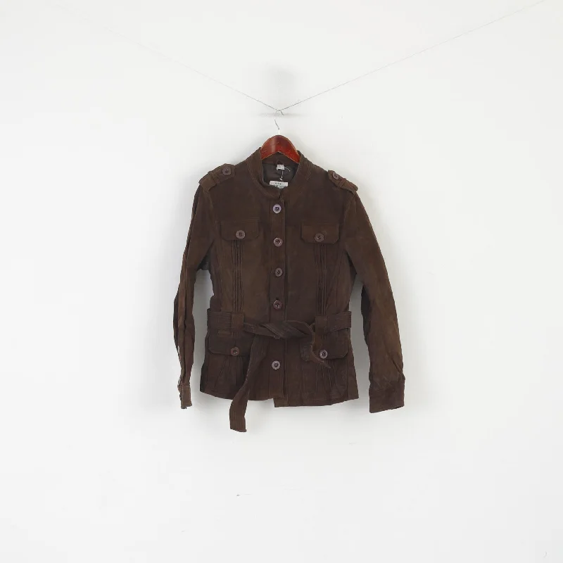 Price Drop 4/5/6 Fashion Concept Women 46 M Jacket Brown Leather Buttoned Biker Belted Top