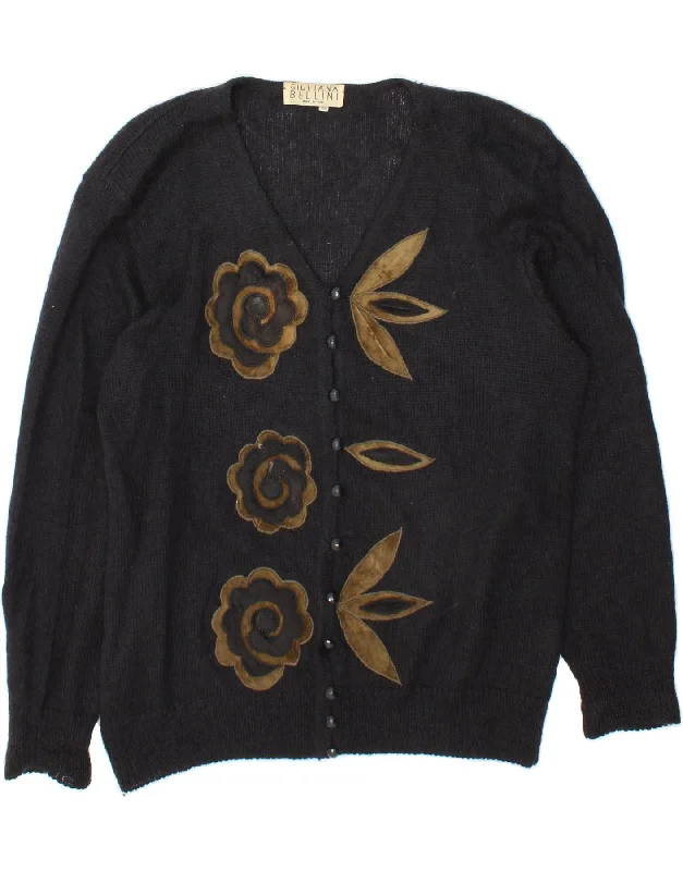 Seasonal Sale VINTAGE Womens Cardigan Sweater IT 46 Large Black Floral Mohair