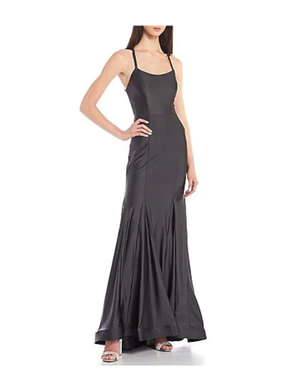 Buy More, Save More BLONDIE Womens Gray Stretch Zippered Illusion Panel Cutout Back Lined Sleeveless Scoop Neck Full-Length Formal Gown Dress