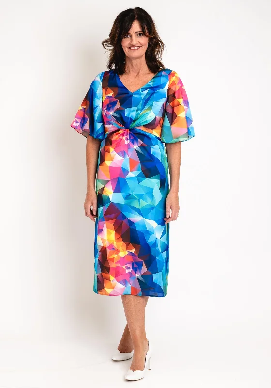 Grand Opening Sale Ella Boo Twisted Bodice Detail Vibrant Print Midi Dress, Multi