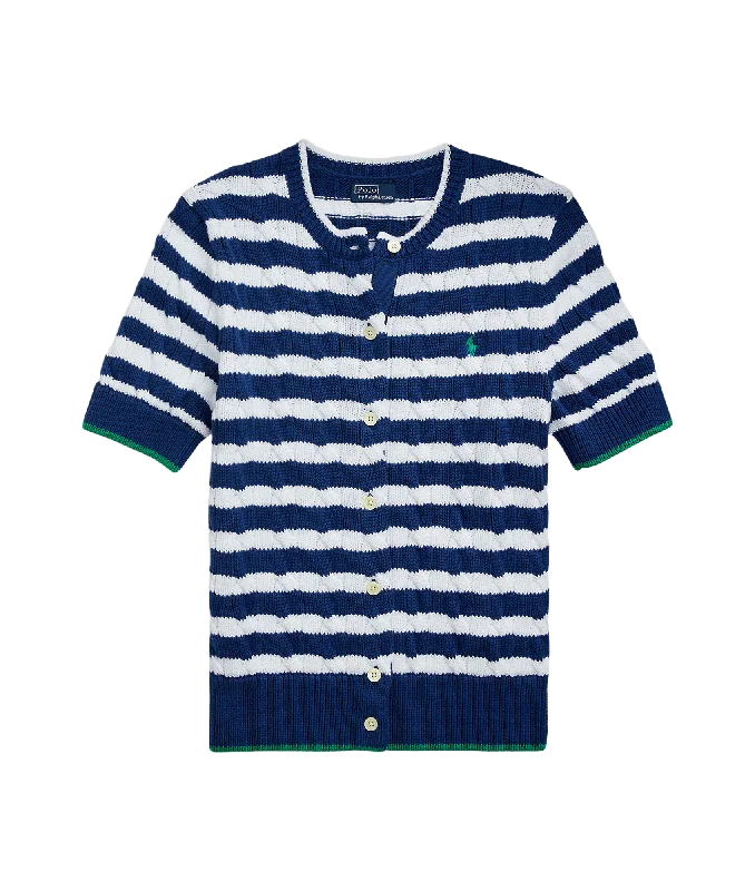 Shop and Save Striped Cable-knit Short-sleeve Cardigan - Multi
