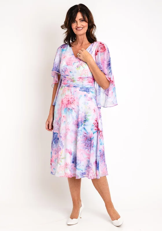 Super Savings Lizabella Pleated Bodice Floral Print Chiffon Midi Dress, Lilac