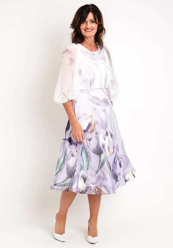 Stock Up and Save Lizabella Tulip Print Chiffon Midi Dress, Violet