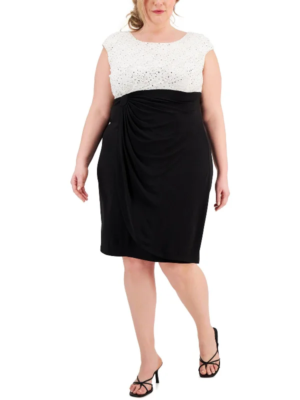 Exclusive Preview Plus Womens Lace Embellished Cocktail and Party Dress