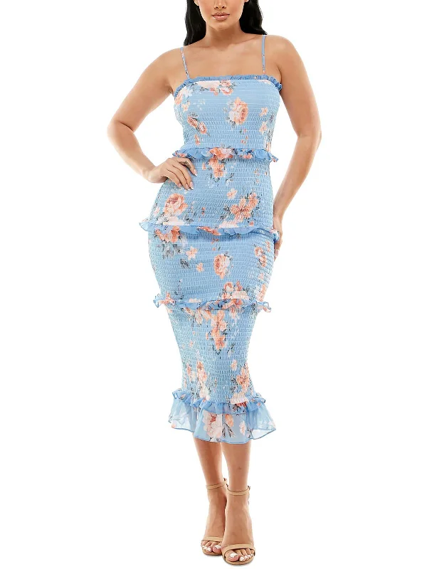 Loyalty Reward Juniors Womens Smocked Midi Midi Dress