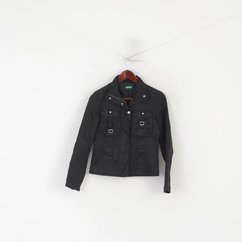 Huge Savings United Colors Of Benetton Women 38 XXS Jacket Black Shiny Cropped Zip Up Top