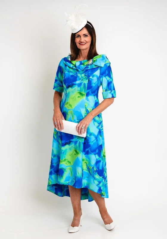Must-Have Deals Cassandra Martha Bardot Neckline with Bow Detail Midi Dress, Royal Print
