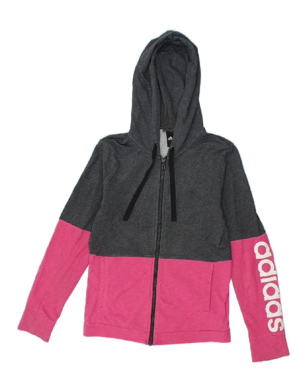 Special Price ADIDAS Womens Graphic Zip Hoodie Sweater UK 8/10 Small Pink Colourblock